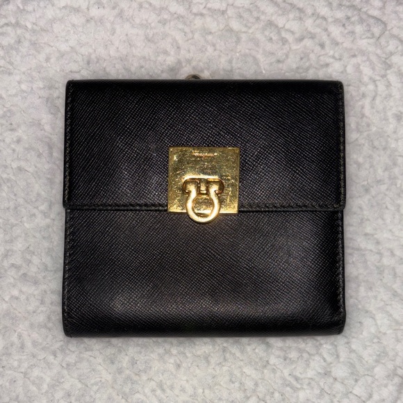 Salvatore Ferragamo Handbags - Salvatore Ferragamo Black Leather Gancini Bifold Wallet